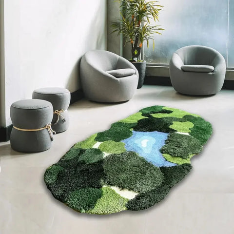 Navak Carpet 3D Moss Rugs, Plush Ruas Leaf Shaped Bathroom Rugs Non-Slilp Bathroom Mats Tufed Rugs, super Sof Washable Botanical leaf shapes
