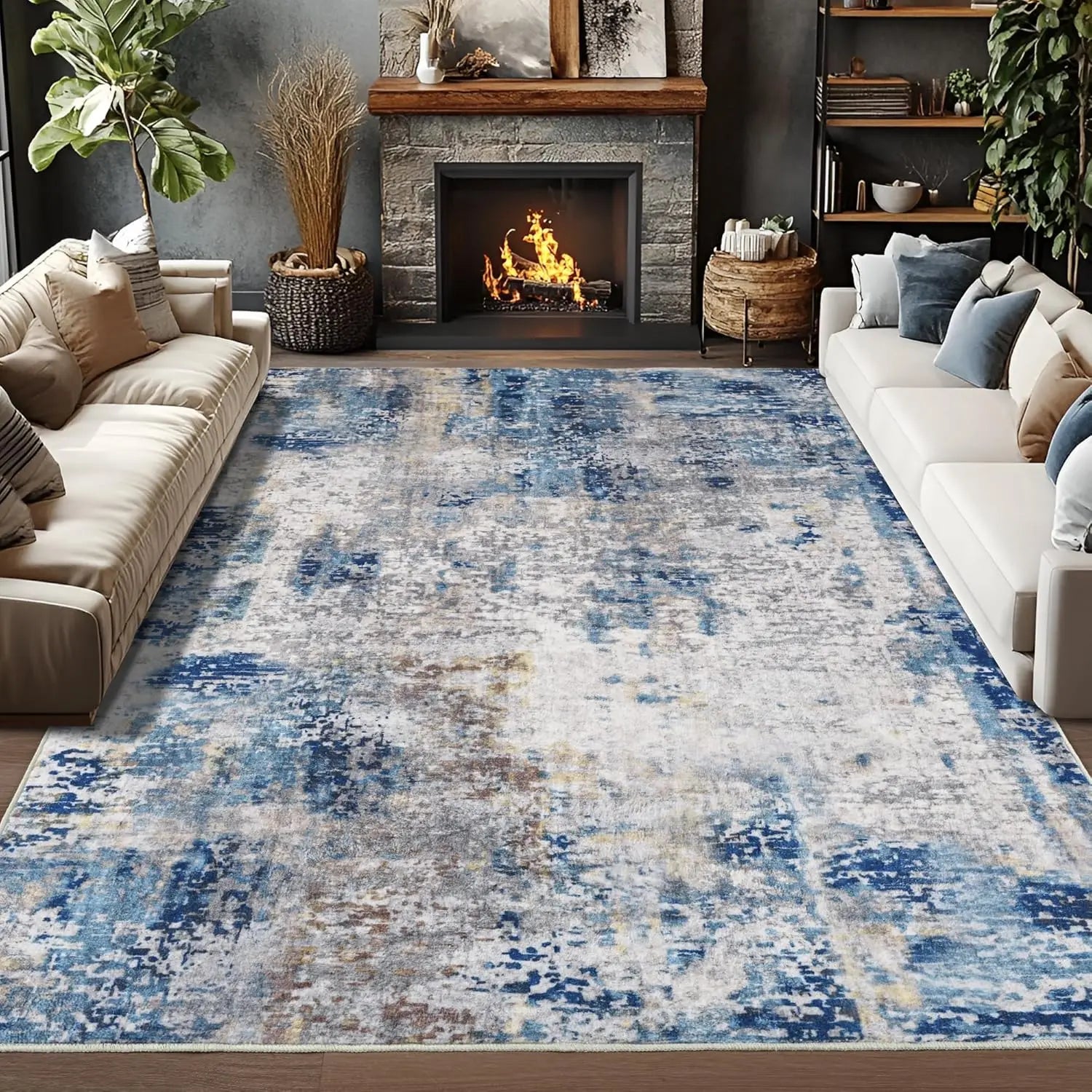 Navak Carpet Living Room Area Rugs Soft Large Modern Abstract Area Rug,  Boho Vintage Machine Washable Non Slip Carpet , Low Pile Rugs