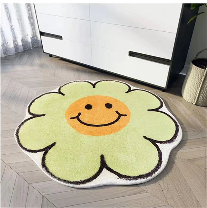 Navak Carpet Egg Flower Smile Non-Slip Flower Floor Rug Round Shape Entrance Doormat Carpet Absorbent Bathmat For Bed Room Bedside Mats Rug