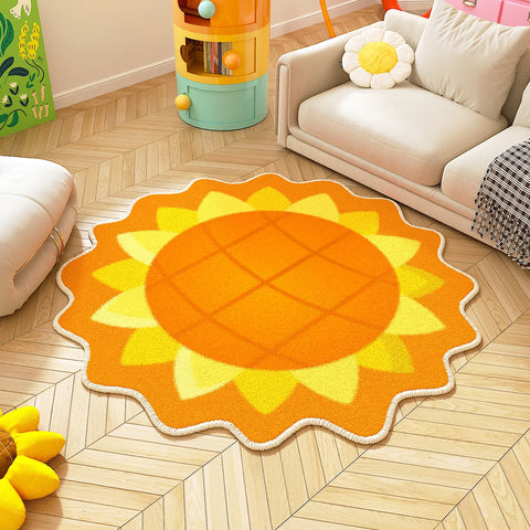 Navak Carpet Sunflower Pattern Bedroom Decor Round Carpet Thicken Plush Lounge Mat Fluffy Soft Study Rug Flower Shape Carpets for Living Room