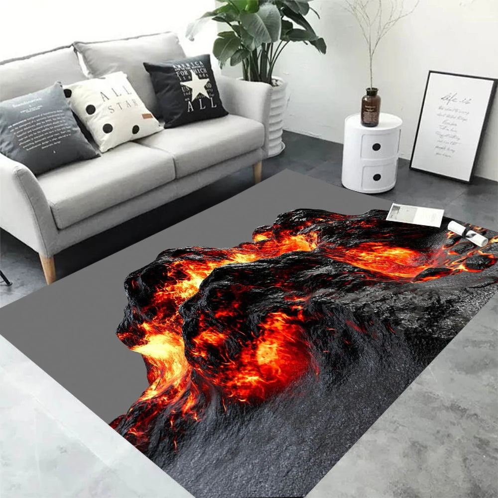 Navak Carpet 3D Volcano Lava Magma Rugs Carpet for Bedroom Decor Living Room Large Area Rugs Bedside Non-slip Floor Mat Home Entrance Doormat