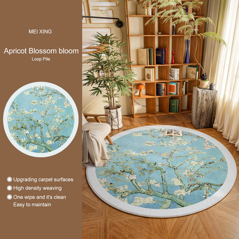 Navak Carpet Round Rug Living Room Carpet Soft Bedroom Bedside Floor Mat Plants Flowers French Retro Anti-slip Carpets Home Ddecoration Tapis