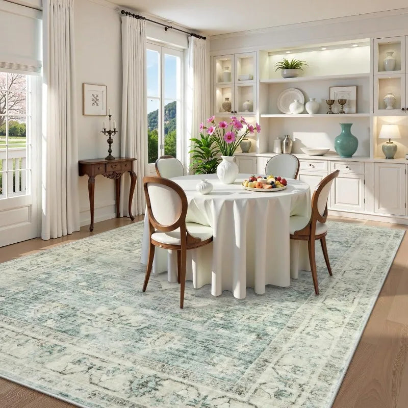 Navak Carpet Washable Area Rug 8x10 Rugs for Living Room Bedroom, Non-Slip Boho Indoor Carpet for Dining Room Office, Low-Pile Farmho
