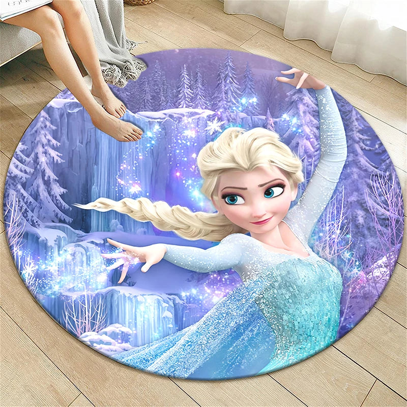 Navak Carpet Princess Elsa Cartoon Print Round Carpet, Bedroom Decorative Carpet, Living Room Bathroom Picnic Camping Entrance Non-slip Mat