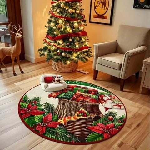 Navak Carpet Christmas Series Theme Round Carpet, Santa Claus, Snowman, Christmas Gifts, Holiday Celebration Living Room Decorative Mat