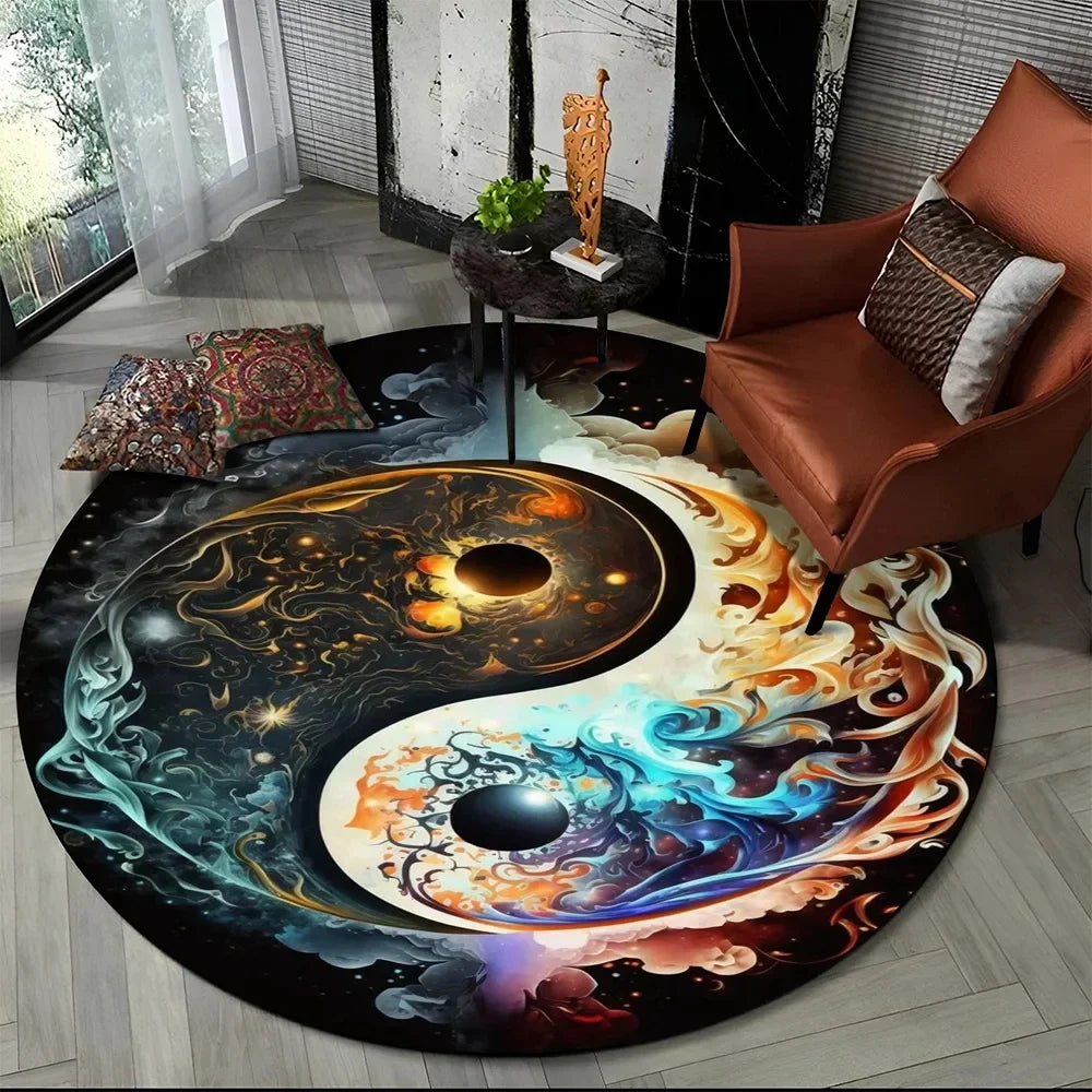 Navak Carpet Crystal Velvet Yin Yang Round Rug, 3D Tai Chi Print Non-Slip Floor Mat for Living Room, Bedroom, Home Decor, Circle Area Rug