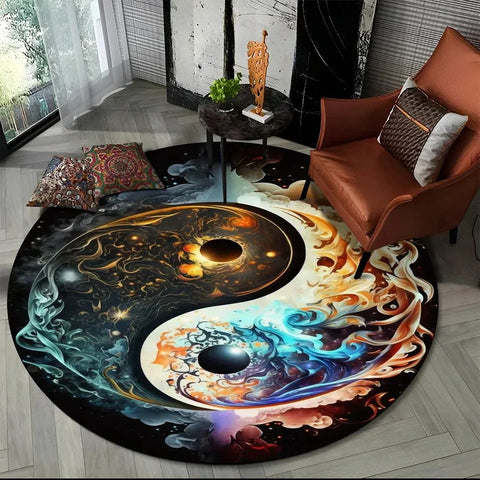 Navak Carpet Crystal Velvet Yin Yang Round Rug, 3D Tai Chi Print Non-Slip Floor Mat for Living Room, Bedroom, Home Decor, Circle Area Rug