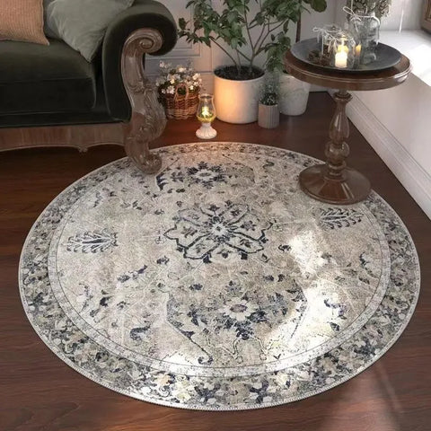Navak Carpet Moroccan Floral Round Carpet, Washable For Living Room & Dining