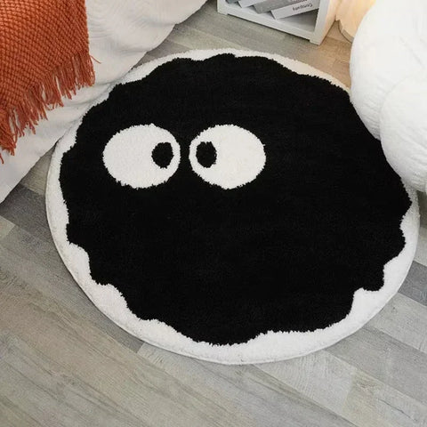 Navak Carpet Cute Black Briquettes Carpet Soft Plush Shaggy Round Lounge Rug Anti-Slip Cartoon Style Cozy Living Room Home Decor Rugbriquette