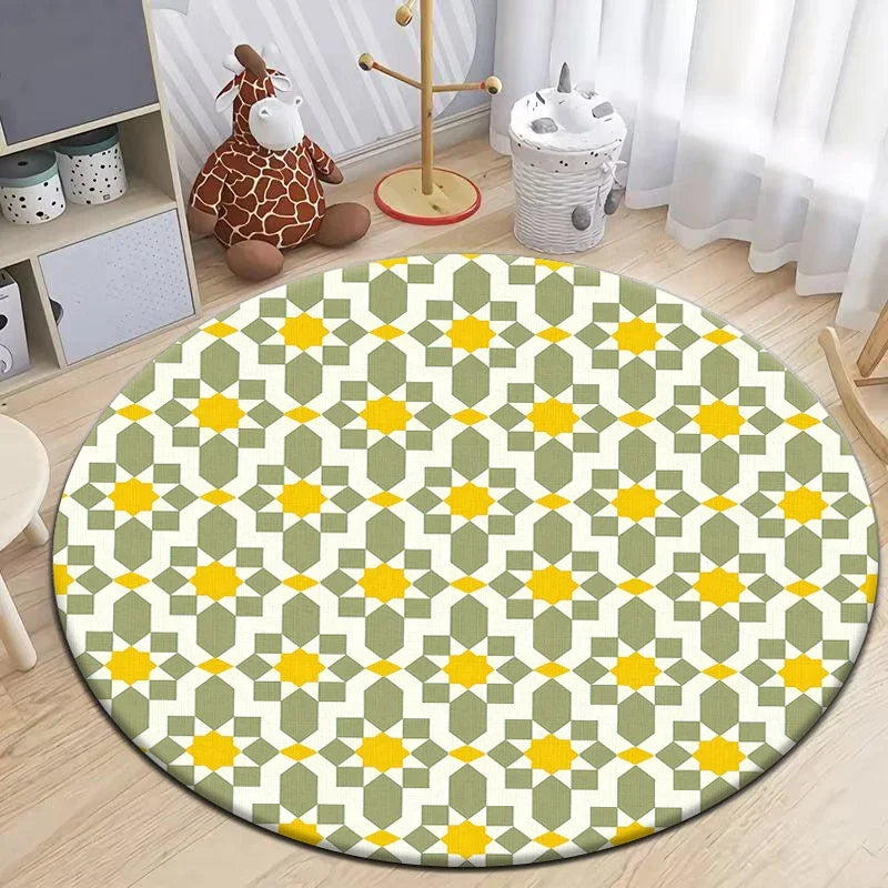 Navak Carpet Moroccan Style Printed Round Carpet for Living Room Area Rugs Camping Picnic Mats Anti-Slip Rug Yoga Mat Doormat Floor Mat