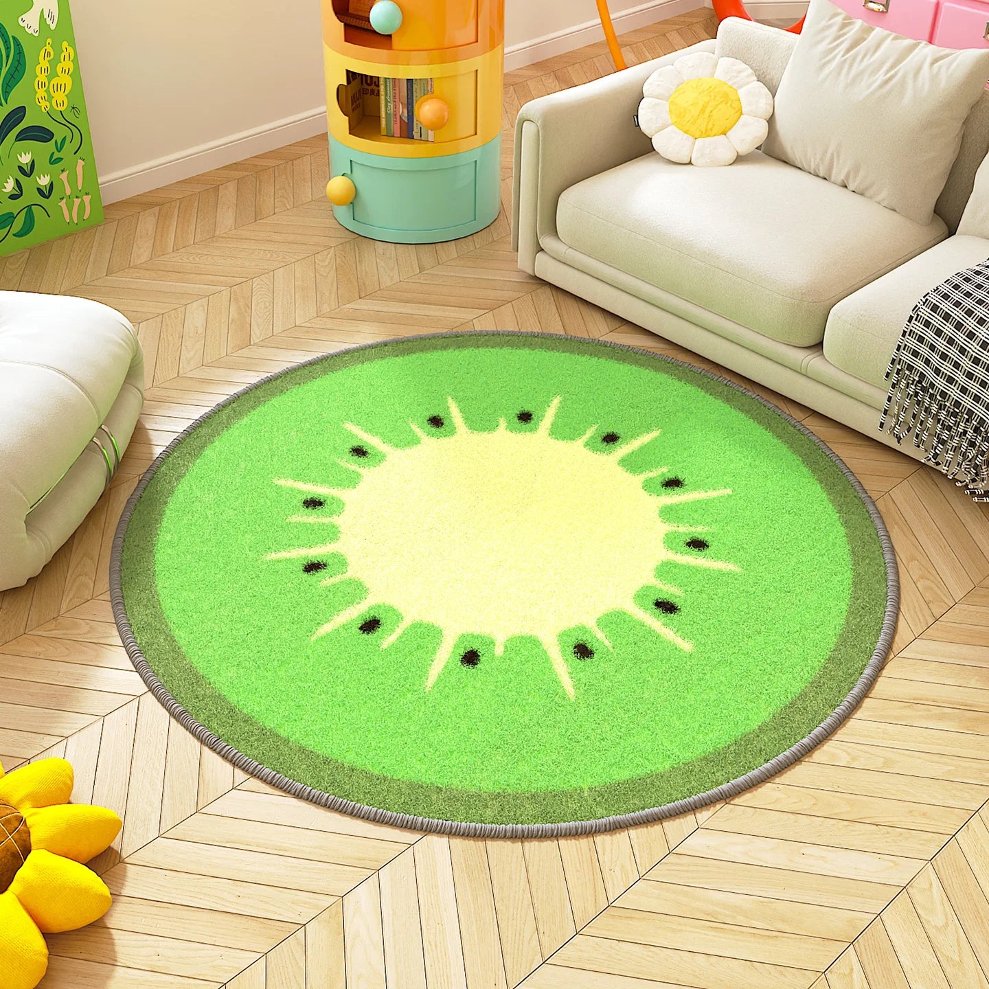 Navak Carpet Sunflower Pattern Bedroom Decor Round Carpet Thicken Plush Lounge Mat Fluffy Soft Study Rug Flower Shape Carpets for Living Room