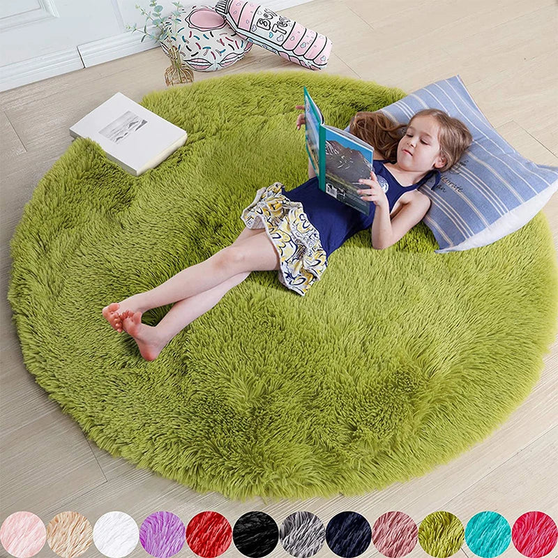 Navak Carpet Fluffy Round Rugs For Girls Bedroom Soft Shaggy White Carpet In The Living Room Bedside Rugs Pink Home Decor Hairy Baby Play Mat