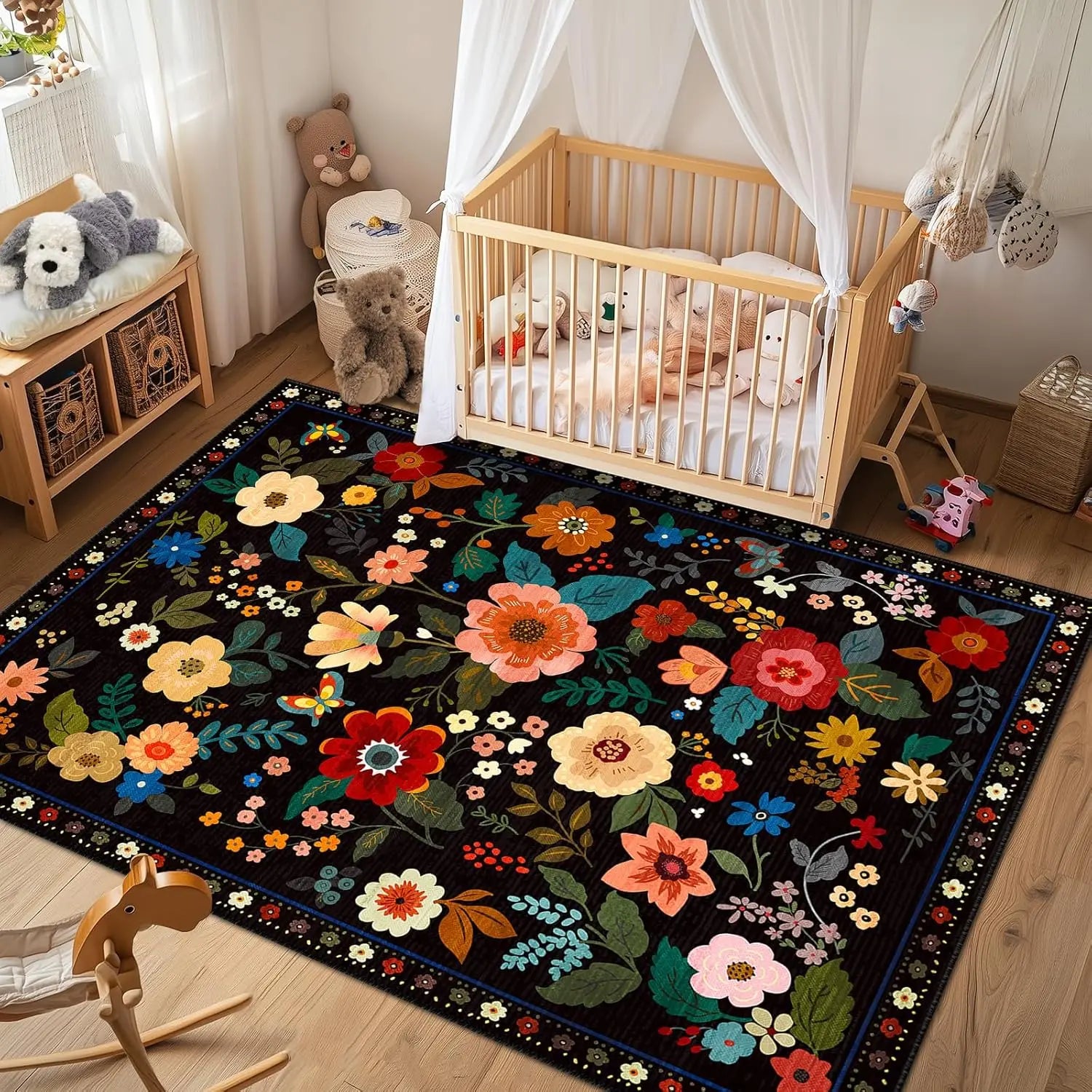 Navak Carpet Crystal velvet carpetFloral  Area Rug Machine Washable Soft Print Boho Carpet Non Slip Doormat Low Pile Flower Area Rugs for