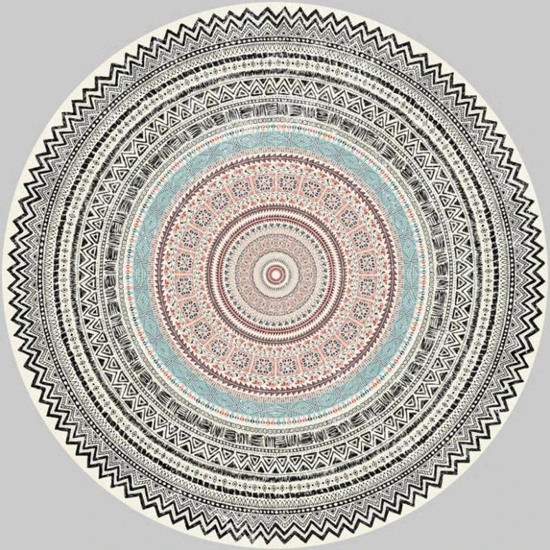 Navak Carpet Mandala Print Round Carpet Nordic Modern Living Room Anti-Slip Rug Coffee Table Foot Pad Bedroom Floor Mats Bay Window Chair Mat