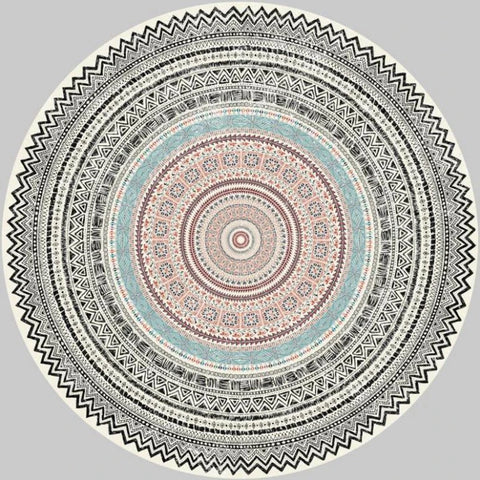 Navak Carpet Mandala Print Round Carpet Nordic Modern Living Room Anti-Slip Rug Coffee Table Foot Pad Bedroom Floor Mats Bay Window Chair Mat
