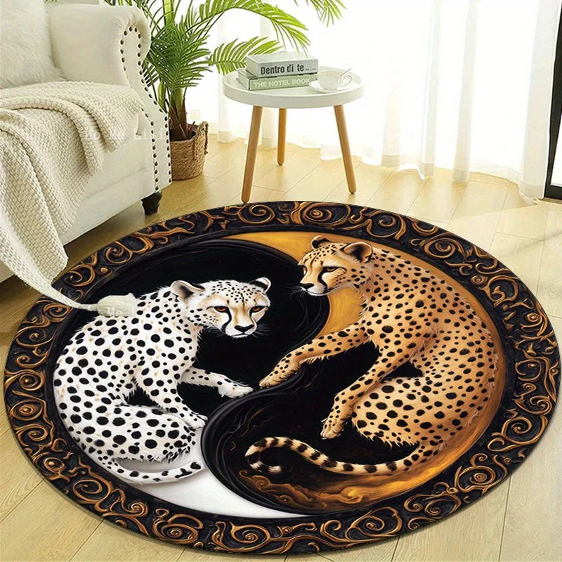 Navak Carpet Luxury  Crystal Velvet Leopard Print Round Carpet - Non-Slip, Soft & Durable Polyester Rug for Bedroom, Living Room,
