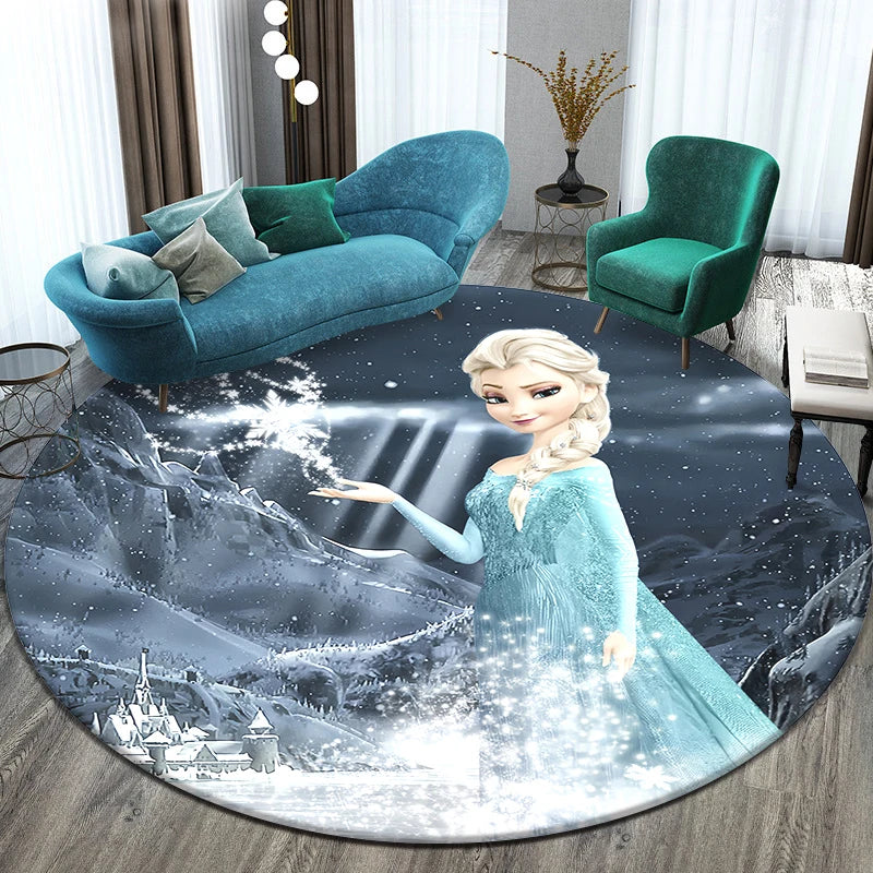 Navak Carpet Princess Elsa Cartoon Print Round Carpet, Bedroom Decorative Carpet, Living Room Bathroom Picnic Camping Entrance Non-slip Mat