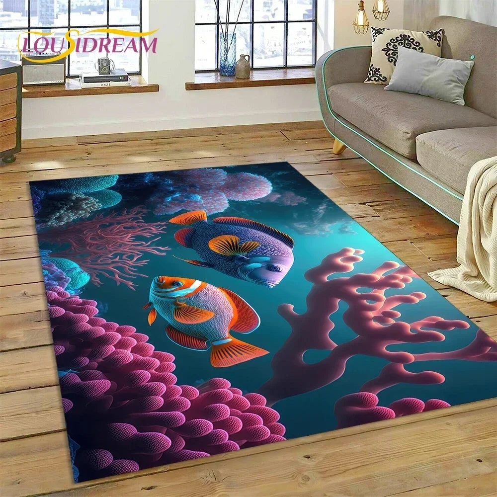 Navak Carpet  3D Underwater World Seabed Dolphin Cartoon Carpet Rug for Bedroom Living Room Home Sofa Decoration,Child Large Decor Floor Mat