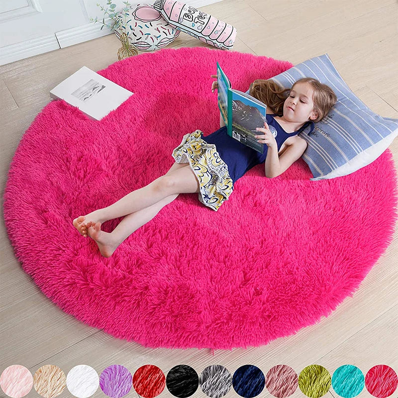 Navak Carpet Fluffy Round Rugs For Girls Bedroom Soft Shaggy White Carpet In The Living Room Bedside Rugs Pink Home Decor Hairy Baby Play Mat