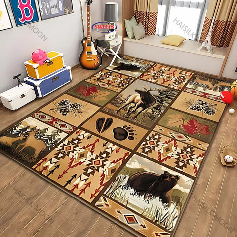 Navak Carpet American Country Retro Style Animal Printed Carpet Rug for Modern Home Decor, Stain Resistant, Kids Play Non-Slip Decor Mat Gift