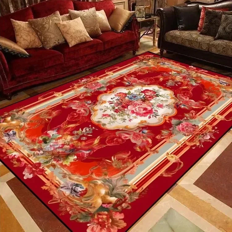 Navak Carpet European Style Peony Flower Luxury Carpet Red Festive Rug Washroom Floor Mat Bedroom Decor Rugs Living Room Rugs for Bedroom