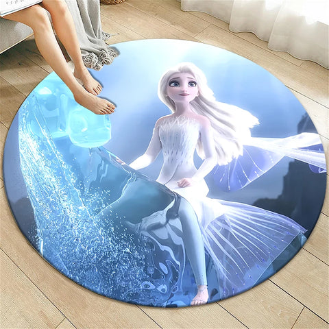 Navak Carpet Princess Elsa Cartoon Print Round Carpet, Bedroom Decorative Carpet, Living Room Bathroom Picnic Camping Entrance Non-slip Mat