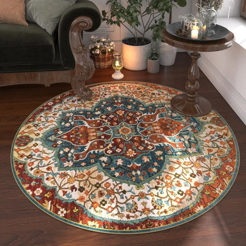 Navak Carpet Retro Bohemia Ethnic Style Round Carpet Living Room Sofa Bedroom Bedside Kitchen Entrance Door Mat Non-slip Girl Home Decor Rug