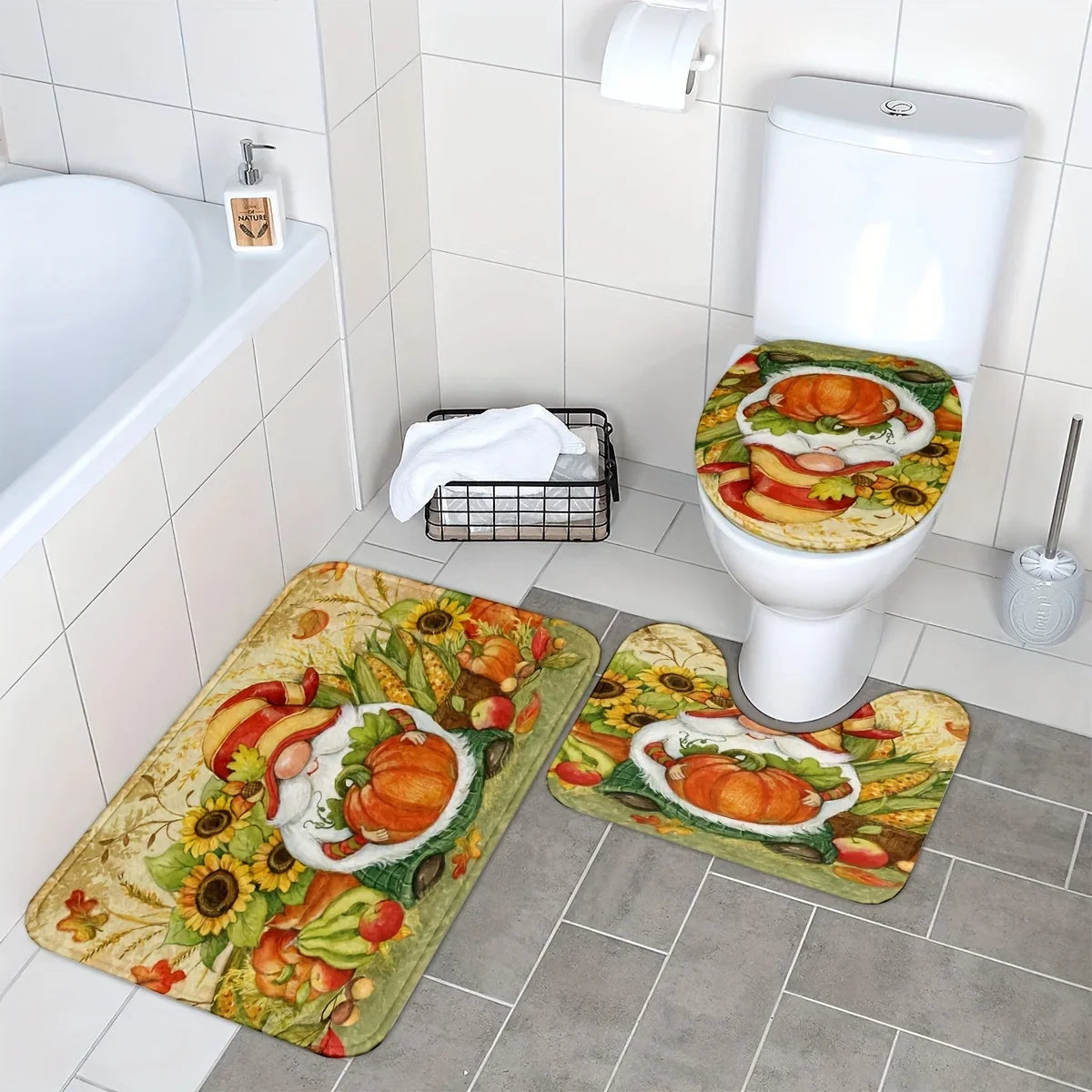 Navak Carpet 3-piece set of pastoral style waterproof and non-slip floor mats bathroom mats U-shaped mats suitable for bathroom decoration