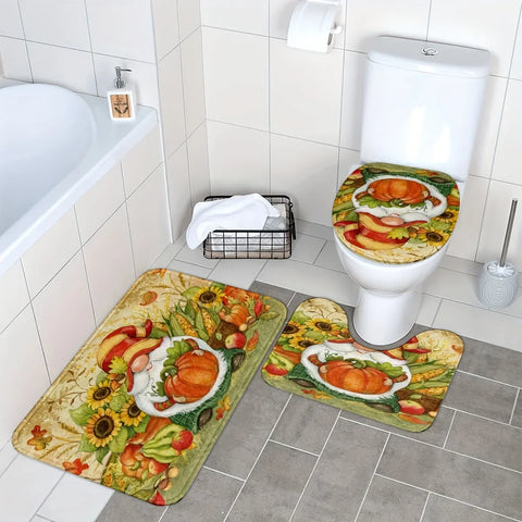 Navak Carpet 3-piece set of pastoral style waterproof and non-slip floor mats bathroom mats U-shaped mats suitable for bathroom decoration