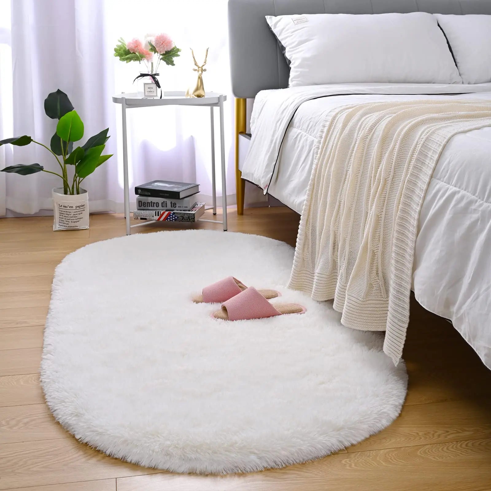 Navak Carpet Fluffy Plush Carpet Ellipse for Children’S Bedroom Living Room Sofa Area Rugs Balcony Soft Silky Carpet Girl Room Home Decor