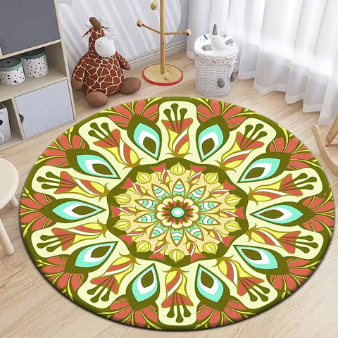Navak Carpet Moroccan Style Printed Round Carpet for Living Room Area Rugs Camping Picnic Mats Anti-Slip Rug Yoga Mat Doormat Floor Mat