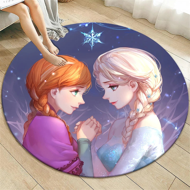 Navak Carpet Princess Elsa Cartoon Print Round Carpet, Bedroom Decorative Carpet, Living Room Bathroom Picnic Camping Entrance Non-slip Mat