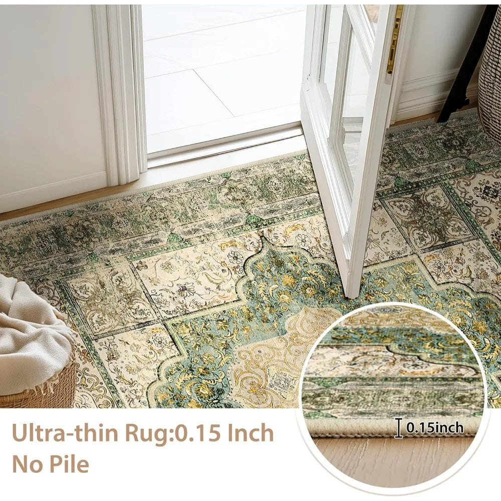 Navak Carpet Area Rugs Machine Washable No Pile Non Slip Vintage Rugs for Living Room&Bedroom&Dinning Room Bohemian Distressed Carpet I