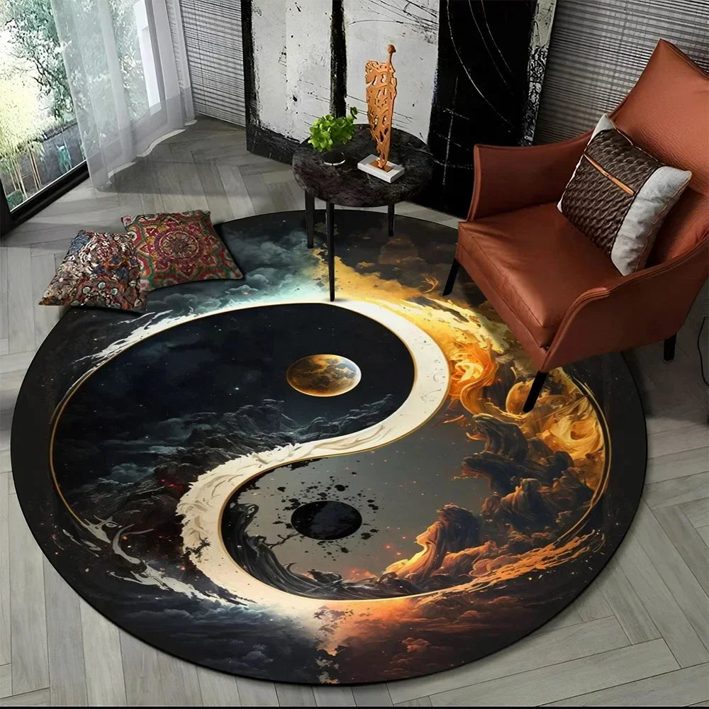 Navak Carpet 3D Naturalize Yin and Yang Chinese Tai Chi Round Carpet Circle Area Rug for Living Room Bedroom Decor Doormat Non-slip Floor Mat
