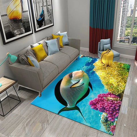 Navak Carpet 3D Hawaiian Sea Ocean Tropical Fish Carpet Living Room Fish Animal Pattern Kids Bedroom Soft Floor Decor