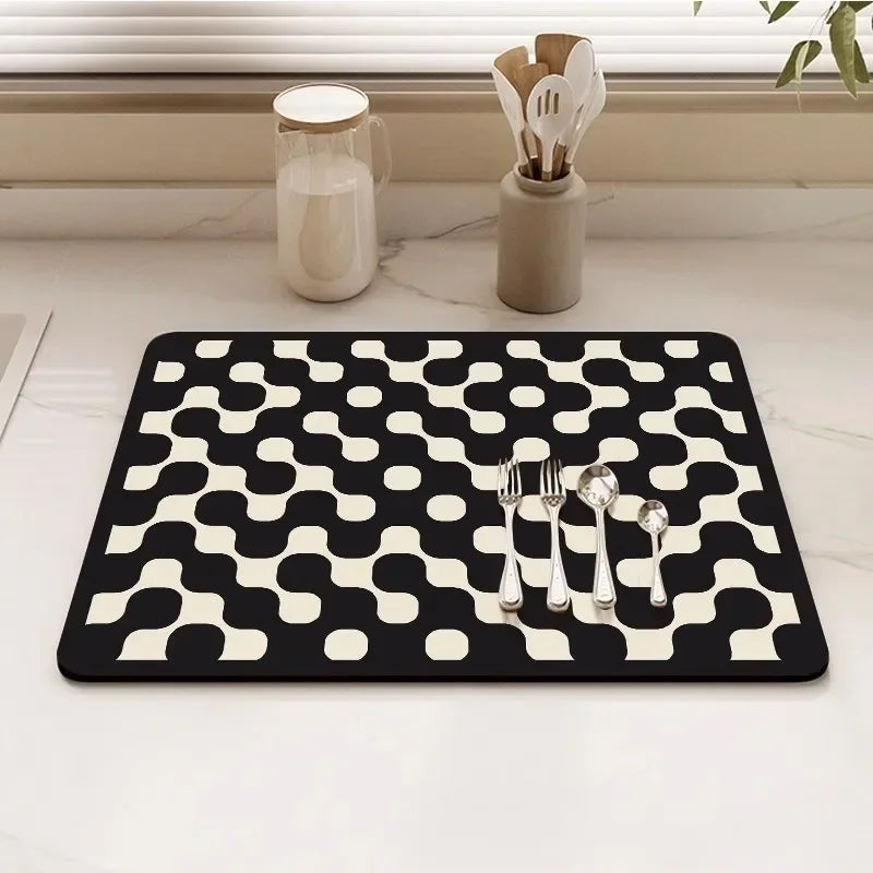 Navak Carpet Minimalis Striped Dish Drying Mat Super Absorbent Ktichen Rug Non Slip Tableware Drain Pad Home Diatom Mud Door Mats Washable