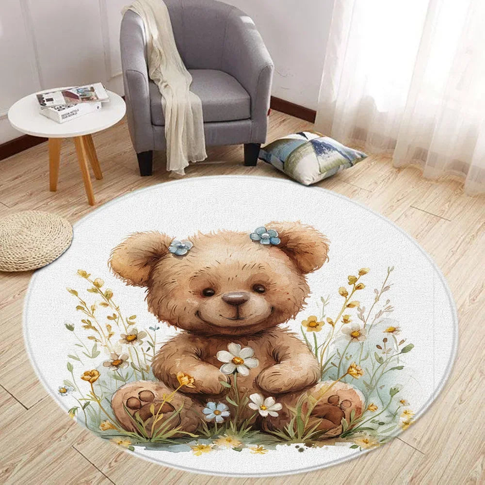 Navak Carpet Cartoon Lion Love Bear Round Rug Living Room Decoration Rabbit Bear Forest Animals Bedroom Rugs Home Mats Washable Leisure Rugs
