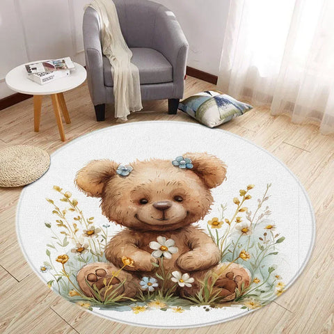 Navak Carpet Cartoon Lion Love Bear Round Rug Living Room Decoration Rabbit Bear Forest Animals Bedroom Rugs Home Mats Washable Leisure Rugs