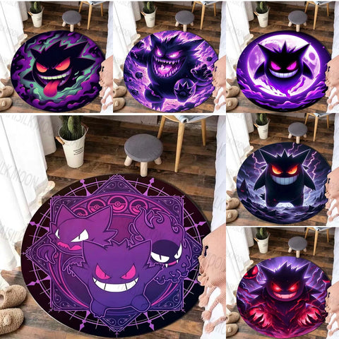 Navak Carpet Daily Picks Pokémon Gengar Printed Round Rug for Bedroom Game Cartoon Living Room Carpet Sofa Coffee Table Doormat Picnic Floor Mat