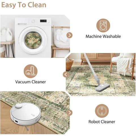 Navak Carpet Area Rugs Machine Washable No Pile Non Slip Vintage Rugs for Living Room&Bedroom&Dinning Room Bohemian Distressed Carpet I