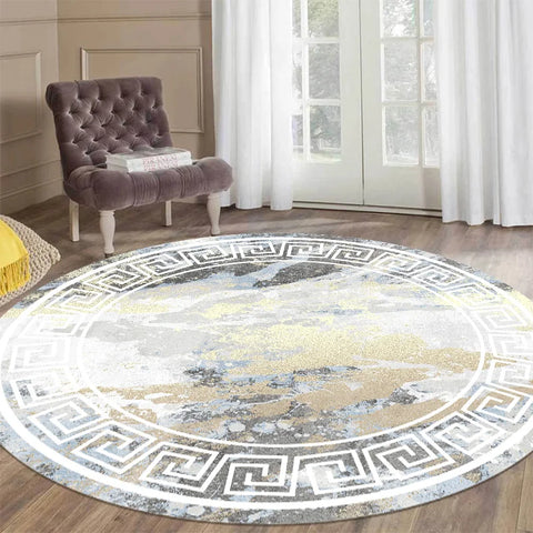 Navak Carpet Luxury Style Round Carpet Living Room White Black Green Marble Pattern Room Rugs Washable Non-slip Decor Floor Mats for Bedroom