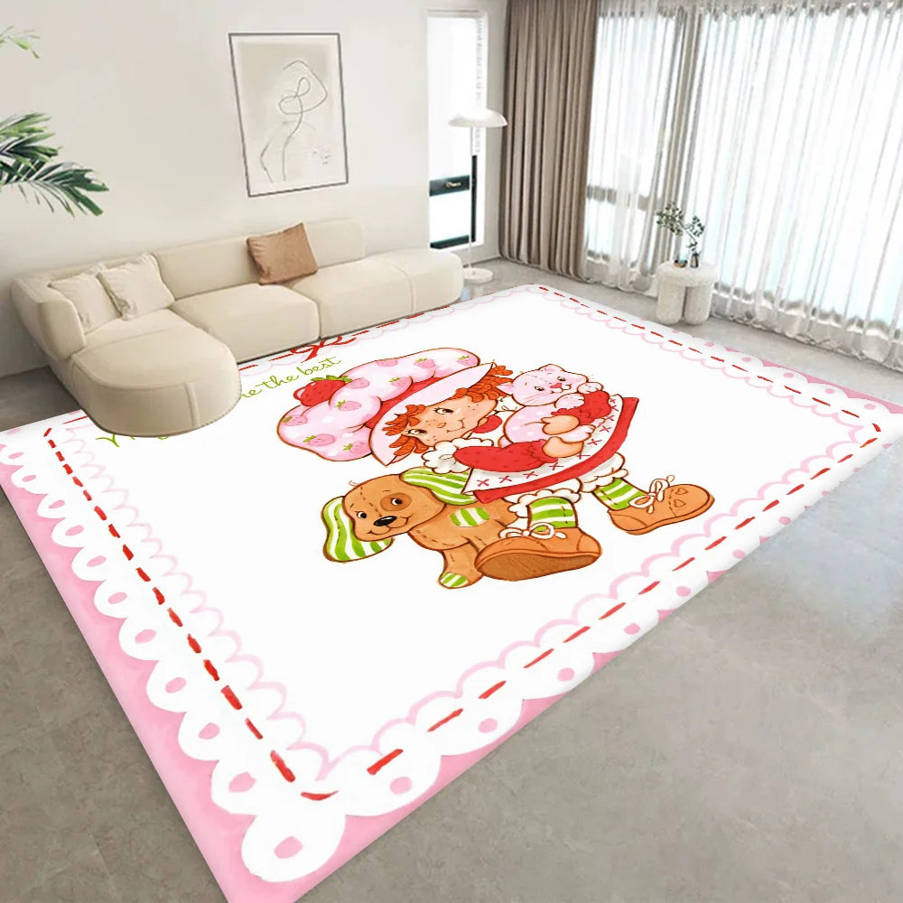 Navak Carpet S-Strawberry-Pink girl Floor Mat Bathroom Mat Kids Room Bedroom Decoration Balcony Anti-Slip Doormat Living Room Welcome Rug
