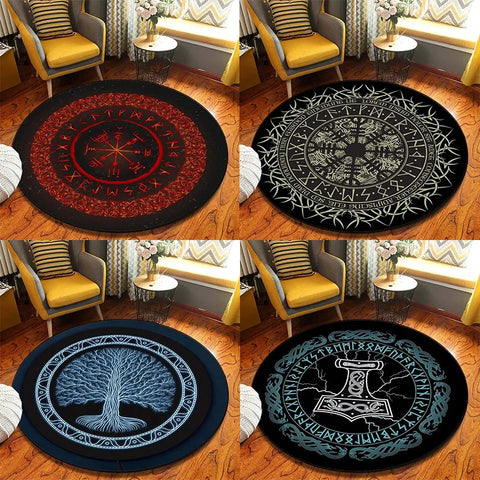 Navak Carpet World Tree Round Area Viking Norse Mythology Print Round Rug Living Room Bedroom Floor Mat Game Room