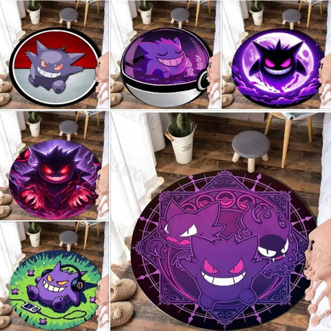 Navak Carpet Daily Picks Disney Game Pokémon Gengar Printed Round Rug Bedroom Living Room Carpet Doormat Sofa Table Area Rug Floor Mat Home Decor