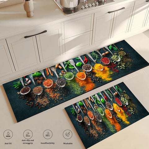 Navak Carpet Spices Kitchen Mat Home Entrance Doormat Living Room Bedroom Balcony Floor Decor Carpet Bathroom Hallway Door Anti-Slip Foot Rug