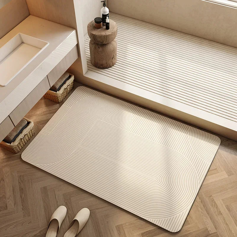 Navak Carpet Absorbent Bath Rug Mat Bathroom Non-slip Area Bath Rug Home Decor Cream Beige Stripes Area Rugs Toilet Entrance Diatom Mud Mat