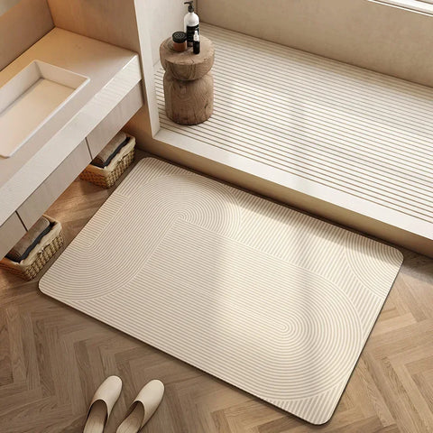 Navak Carpet Absorbent Bath Rug Mat Bathroom Non-slip Area Bath Rug Home Decor Cream Beige Stripes Area Rugs Toilet Entrance Diatom Mud Mat