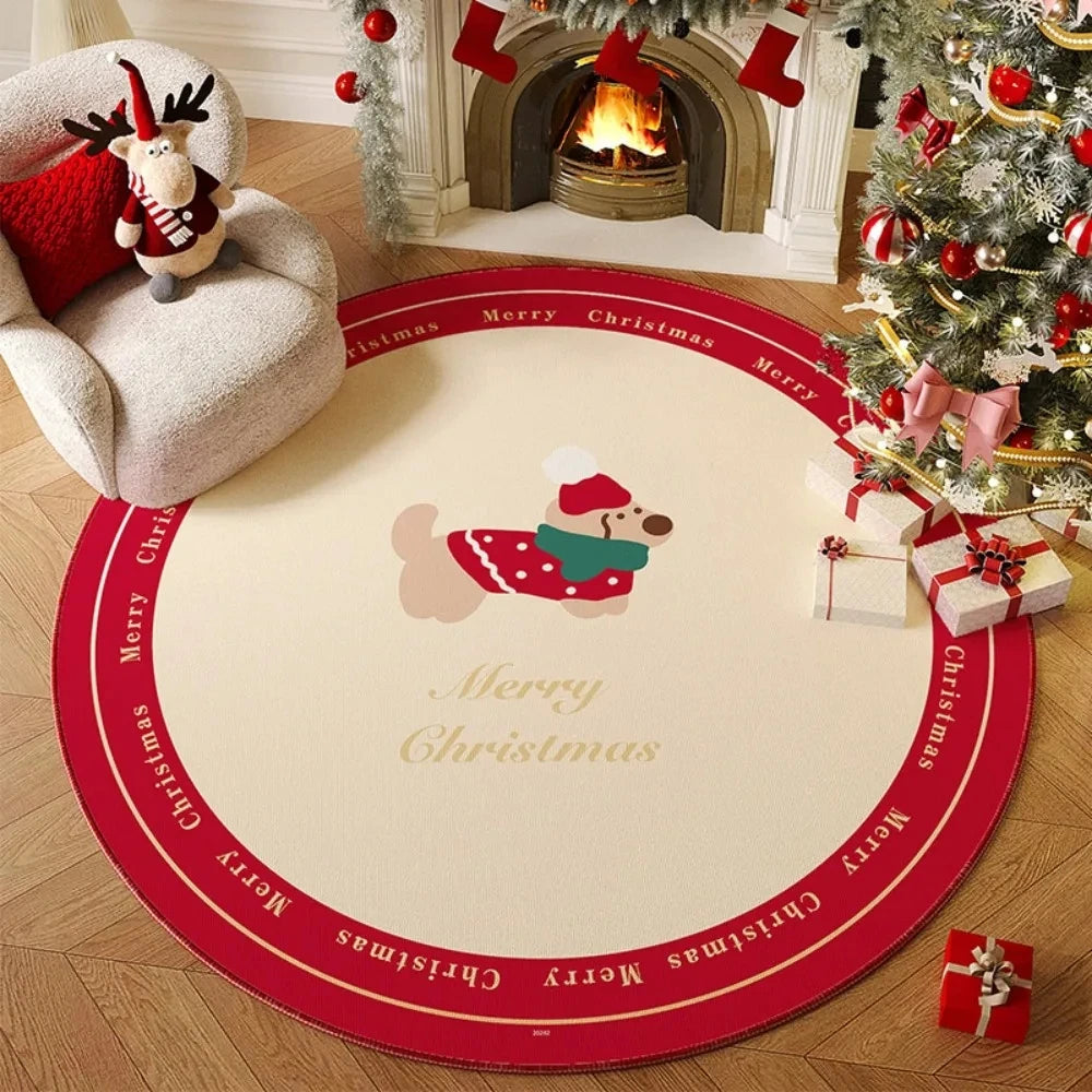 Navak Carpet Christmas Carpet Anti-Slip Round for Living Room and Bedroom Mats Christmas Tree in Bedroom Decoration Home Rugs Festive Party