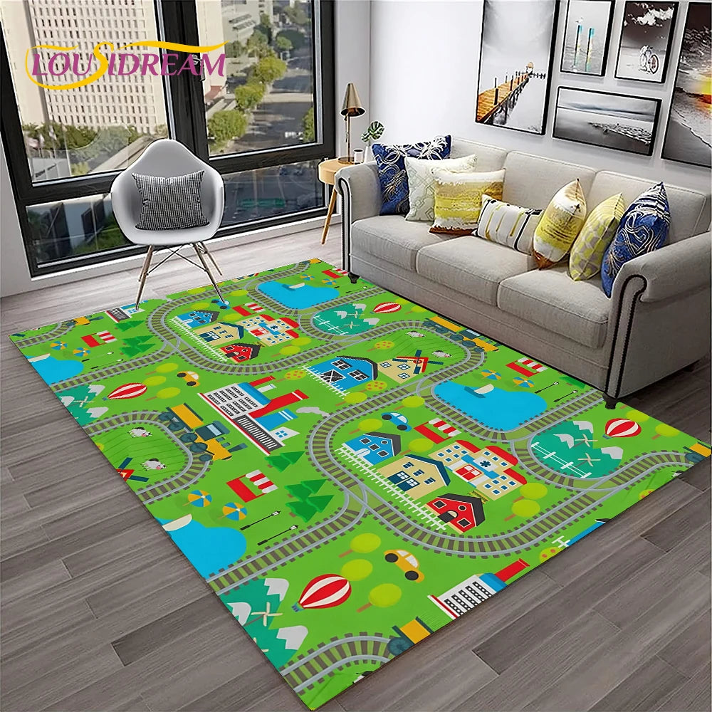 Navak Carpet Child Playmat Traffic Highway City Playroom Carpet Rug for Home Living Room Bedroom Doormat Decor, Area Rug Non-slip Floor Mat
