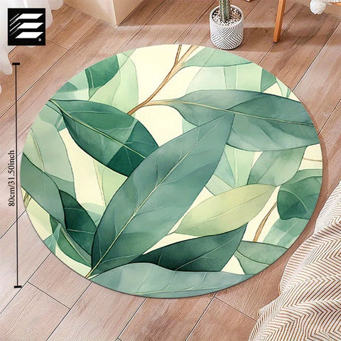 Navak Carpet Round Willow Leaf Pattern Floor Mat - Non-Slip, Durable, Soft & Comfortable, Machine Washable, Lightweight, Ideal for Bathroom,